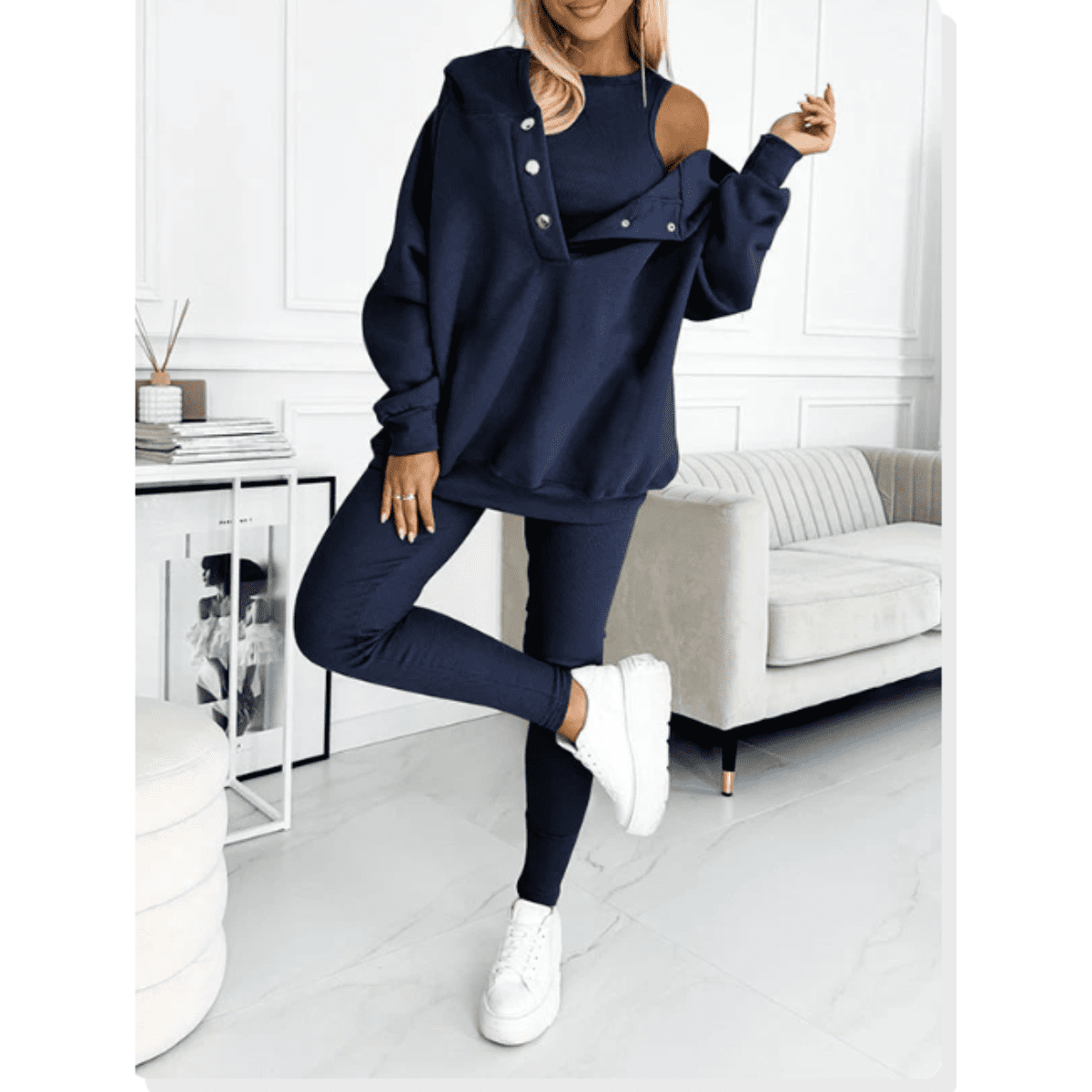 Women's Loungewear Set Tracksuit with Oversized Hoodie Tank and High Waist Leggings - Image 6
