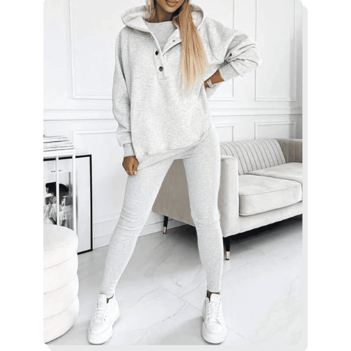 Women's Loungewear Set Tracksuit with Oversized Hoodie Tank and High Waist Leggings - Image 9