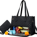 Women's Lunch Tote Bag with Insulated Compartment Quilted Leather Purse and Matching Wristlet with Zipper - Image 2