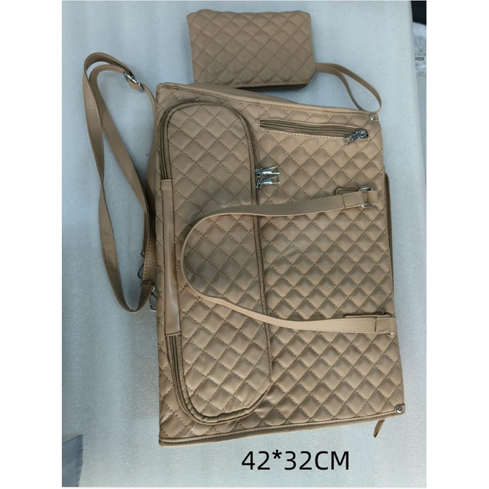 Women's Lunch Tote Bag with Insulated Compartment Quilted Leather Purse and Matching Wristlet with Zipper - Image 6