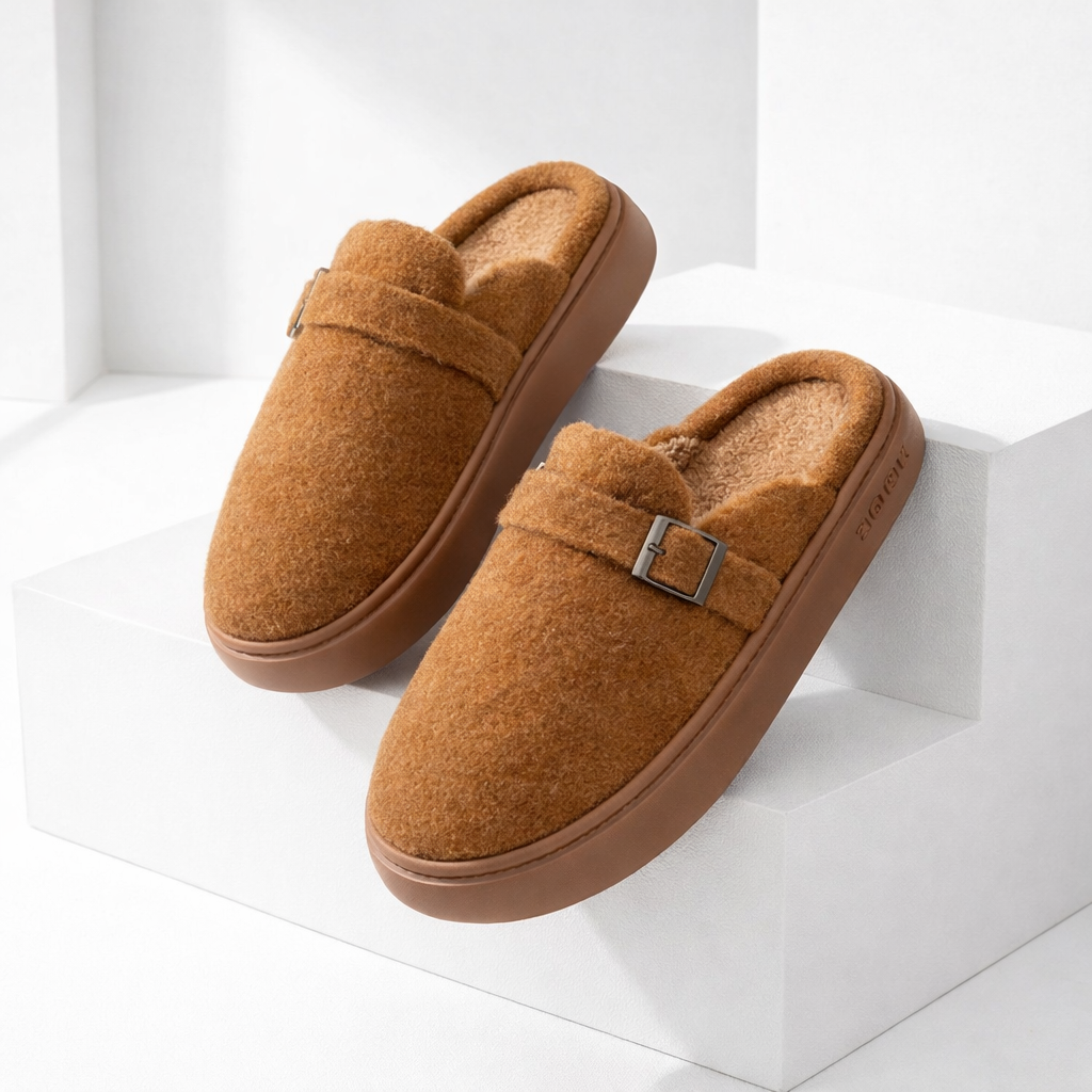 Women's Mule Slippers Arch Support and Platform Sole Fleece Lined House with Buckle Strap - Image 2