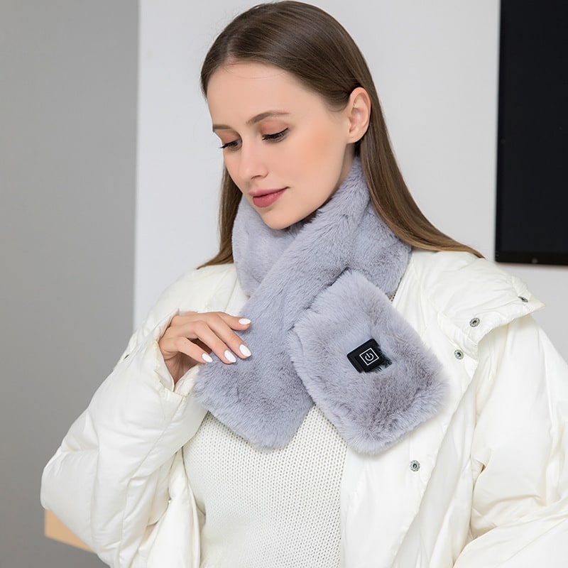 Women's Neck Heating Wrap with Faux Fur and Three Temperature Levels Heated Scarf - Image 3