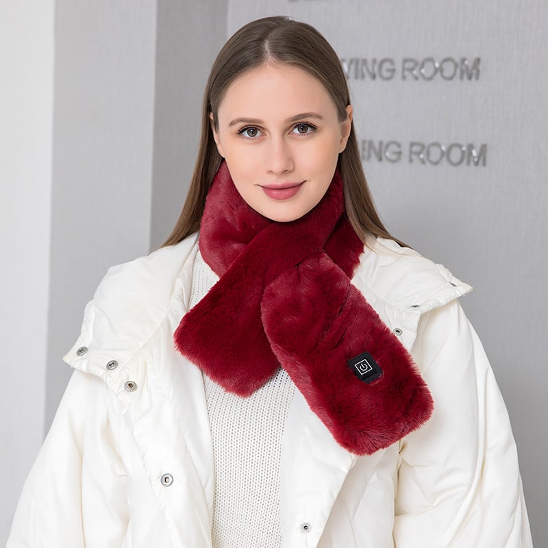 Women's Neck Heating Wrap with Faux Fur and Three Temperature Levels Heated Scarf - Image 6