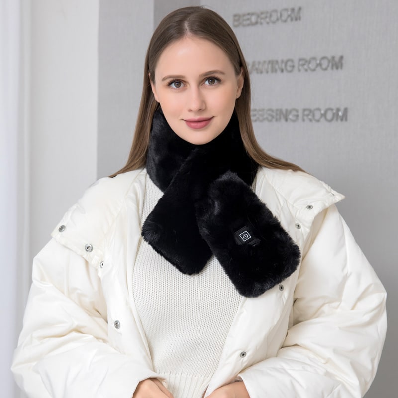 Women's Neck Heating Wrap with Faux Fur and Three Temperature Levels Heated Scarf - Image 8