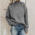 Women's Oversized Cable Knit Sweater with Mock Neck and Drop Shoulder - Image 1