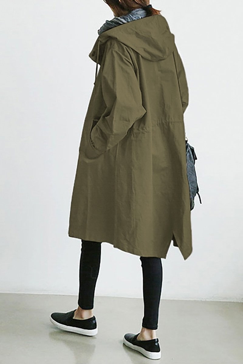 Women's Oversized Hooded Trench Coat with Drawstring Waist and Pockets - Image 1