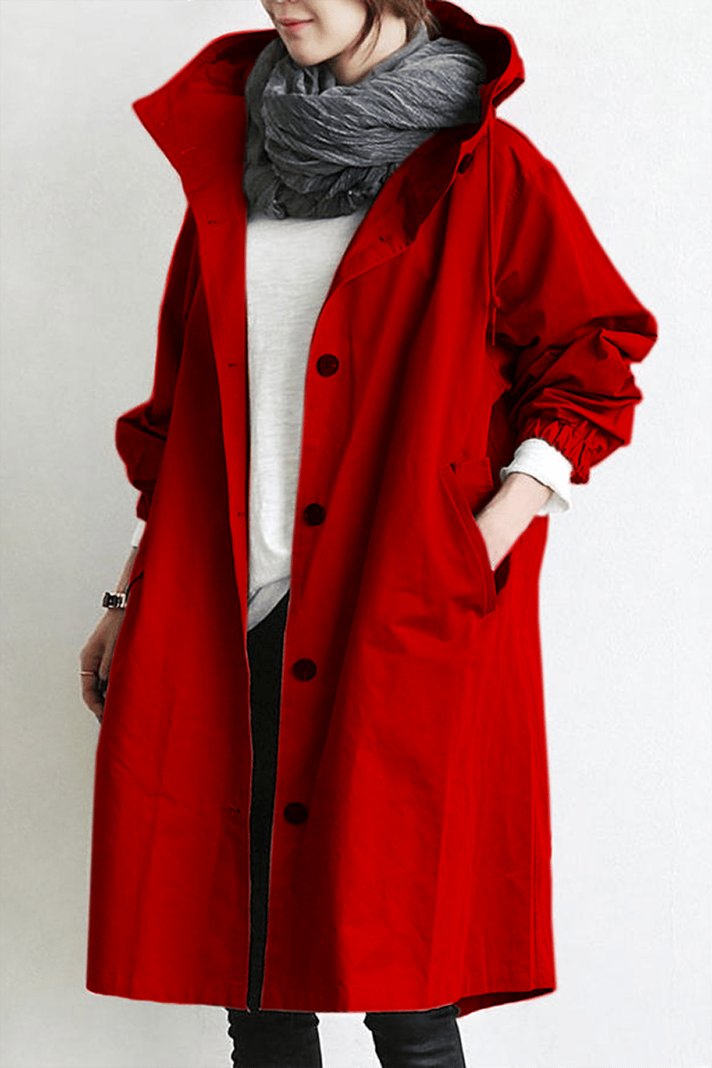 Women's Oversized Hooded Trench Coat with Drawstring Waist and Pockets - Image 2