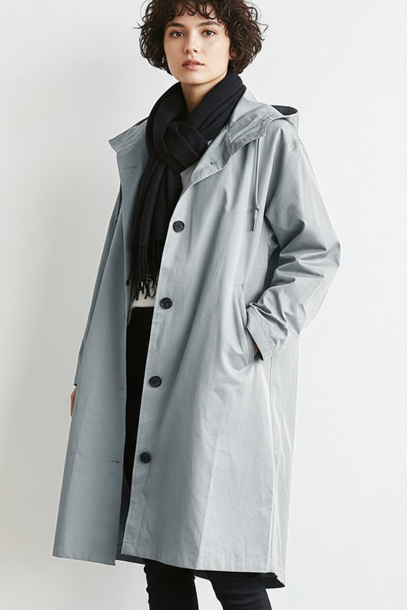 Women's Oversized Hooded Trench Coat with Drawstring Waist and Pockets - Image 3