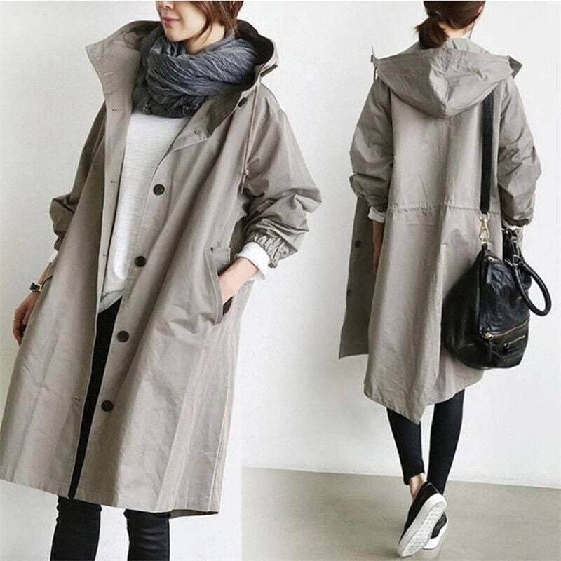 Women's Oversized Hooded Trench Coat with Drawstring Waist and Pockets - Image 4