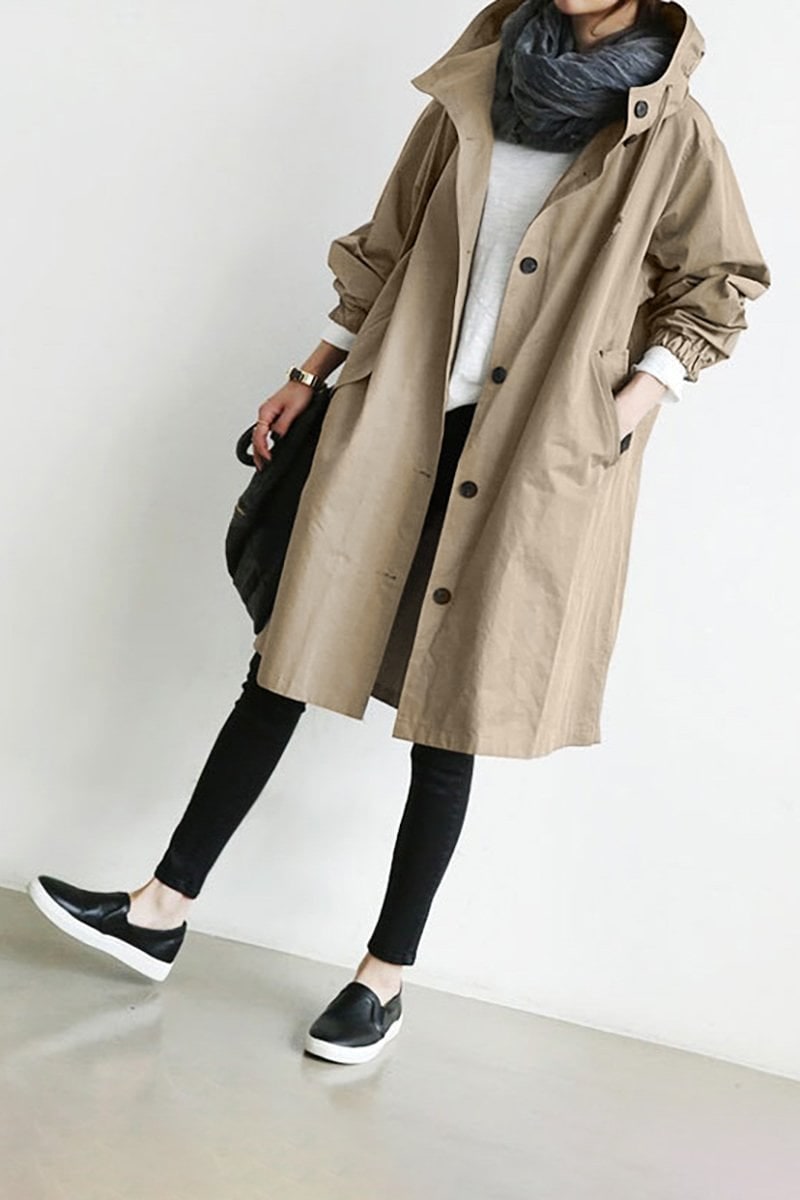 Women's Oversized Hooded Trench Coat with Drawstring Waist and Pockets - Image 7