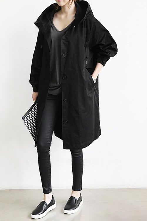 Women's Oversized Hooded Trench Coat with Drawstring Waist and Pockets - Image 8