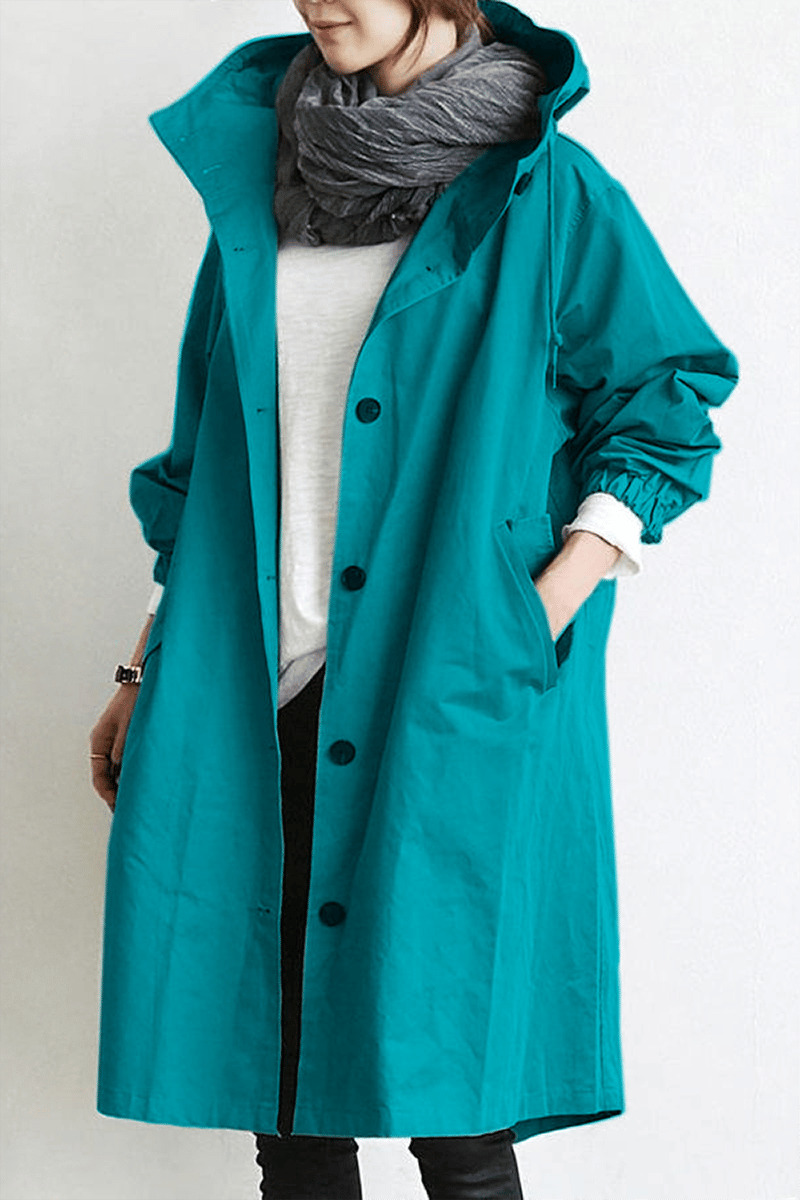 Women's Oversized Hooded Trench Coat with Drawstring Waist and Pockets - Image 9