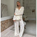 Women's Pajama Set with Cotton Gauze Heart Print and Wide Leg Pants - Image 1