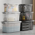 Women's Plastic Storage Bin and Stackable Box with Wheels Latching Lid and Carrying Handle Rack - Image 1