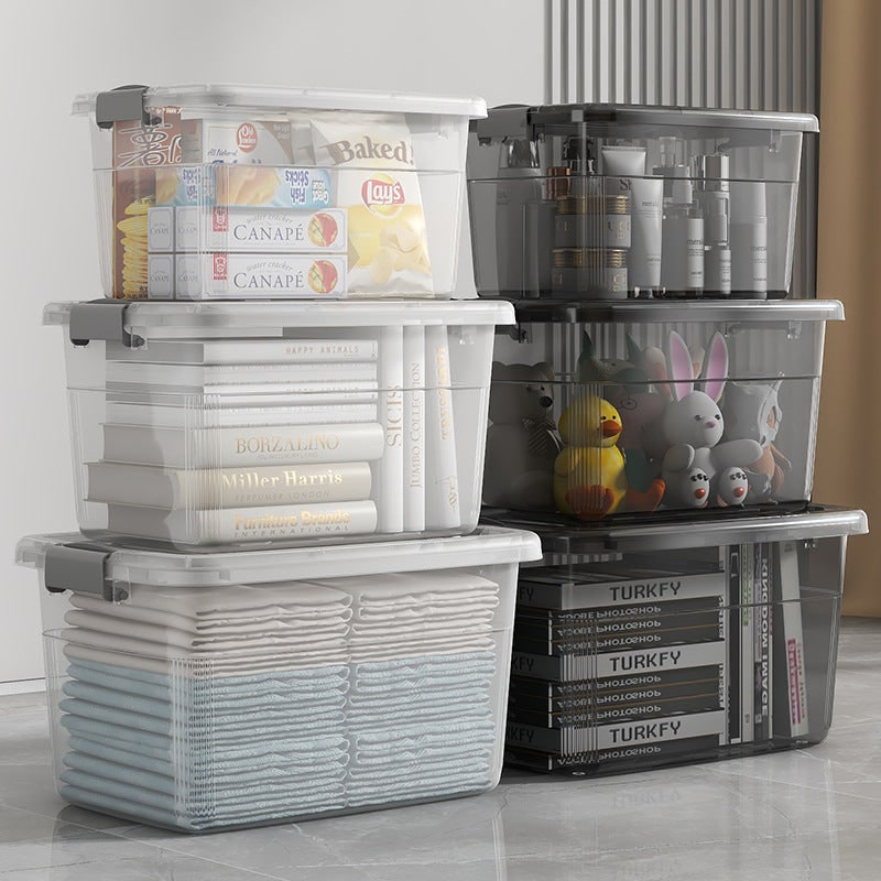 Women's Plastic Storage Bin and Stackable Box with Wheels Latching Lid and Carrying Handle Rack - Image 1