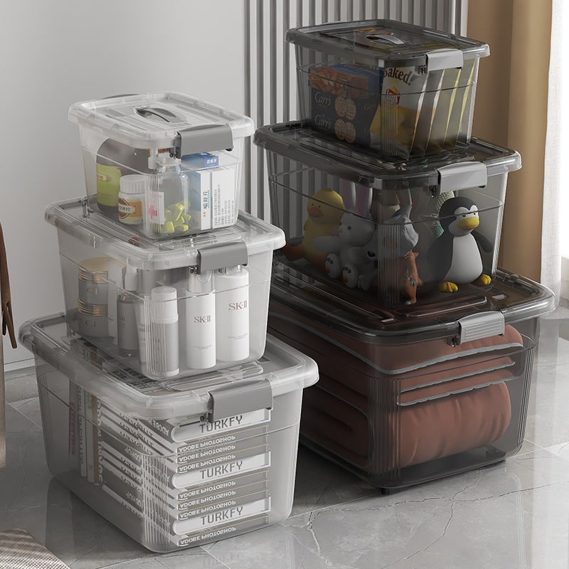Women's Plastic Storage Bin and Stackable Box with Wheels Latching Lid and Carrying Handle Rack - Image 2