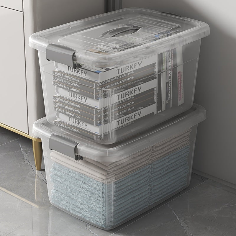 Women's Plastic Storage Bin and Stackable Box with Wheels Latching Lid and Carrying Handle Rack - Image 6