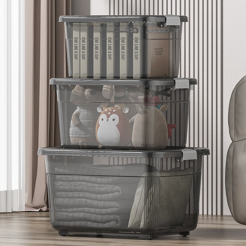 Women's Plastic Storage Bin and Stackable Box with Wheels Latching Lid and Carrying Handle Rack - Image 7