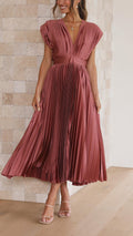 Kaitlyn | Women's V-Neck Pleated Midi Dress for Wedding Guests