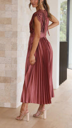 Kaitlyn | Women's V-Neck Pleated Midi Dress for Wedding Guests
