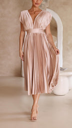 Kaitlyn | Women's V-Neck Pleated Midi Dress for Wedding Guests