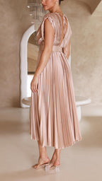 Kaitlyn | Women's V-Neck Pleated Midi Dress for Wedding Guests