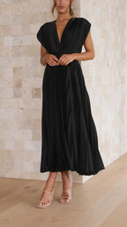 Kaitlyn | Women's V-Neck Pleated Midi Dress for Wedding Guests