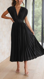 Kaitlyn | Women's V-Neck Pleated Midi Dress for Wedding Guests
