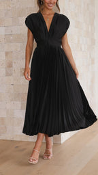 Kaitlyn | Women's V-Neck Pleated Midi Dress for Wedding Guests