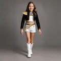 Women's Pop Star and Rock Costume Sequin Jacket Crop Top Shorts Set - Image 1