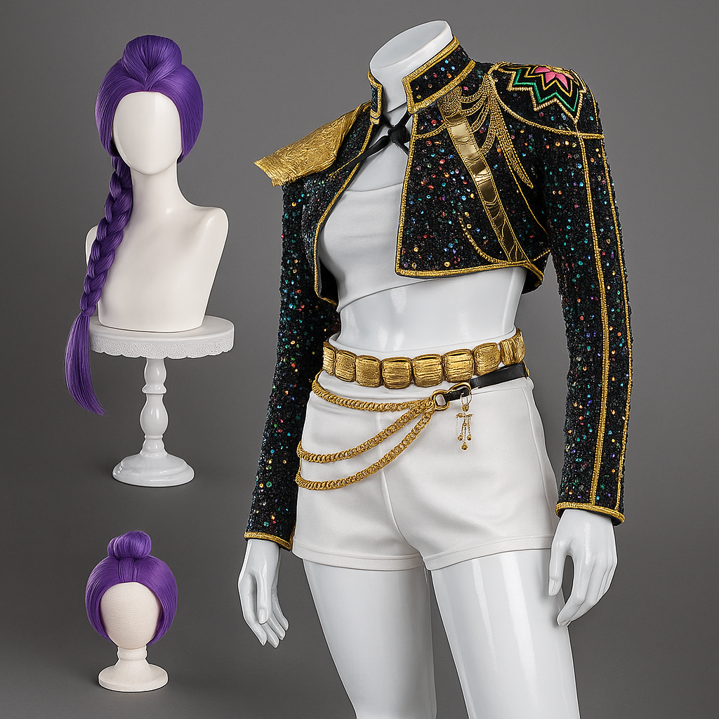 Women's Pop Star and Rock Costume Sequin Jacket Crop Top Shorts Set - Image 10