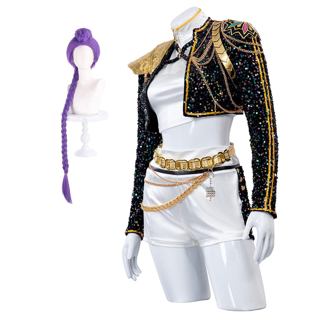 Women's Pop Star and Rock Costume Sequin Jacket Crop Top Shorts Set - Image 13