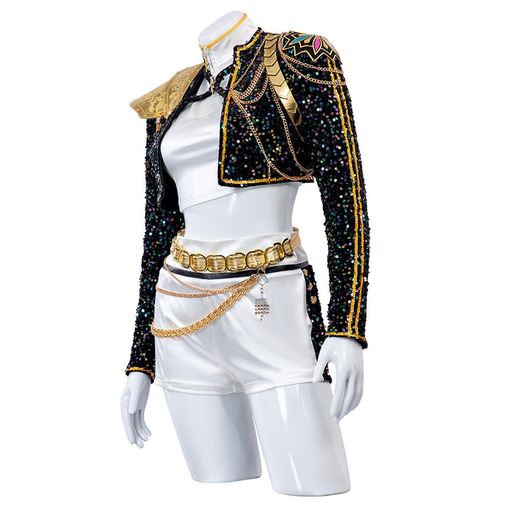 Women's Pop Star and Rock Costume Sequin Jacket Crop Top Shorts Set - Image 14