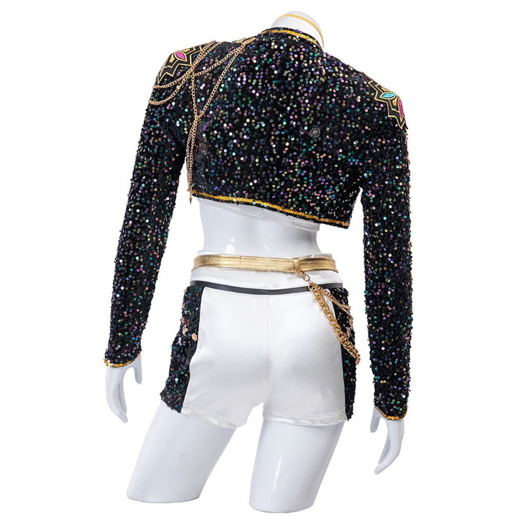 Women's Pop Star and Rock Costume Sequin Jacket Crop Top Shorts Set - Image 15