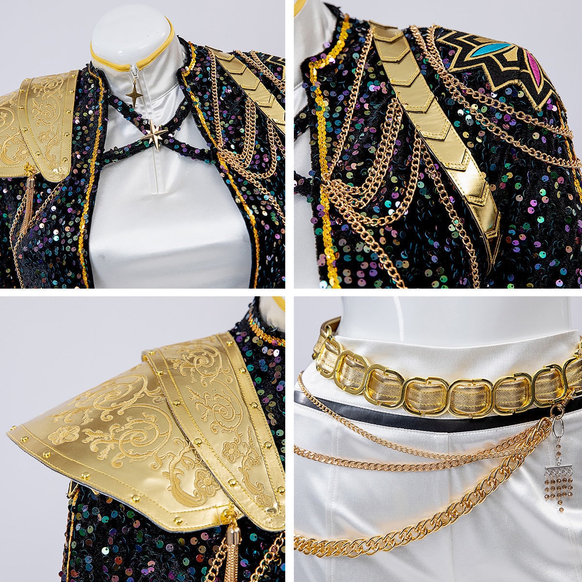 Women's Pop Star and Rock Costume Sequin Jacket Crop Top Shorts Set - Image 16