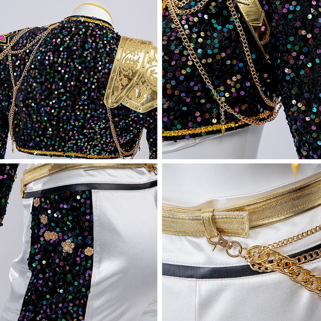 Women's Pop Star and Rock Costume Sequin Jacket Crop Top Shorts Set - Image 17