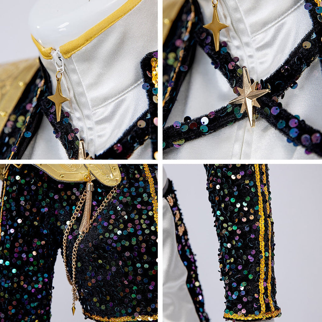 Women's Pop Star and Rock Costume Sequin Jacket Crop Top Shorts Set - Image 18