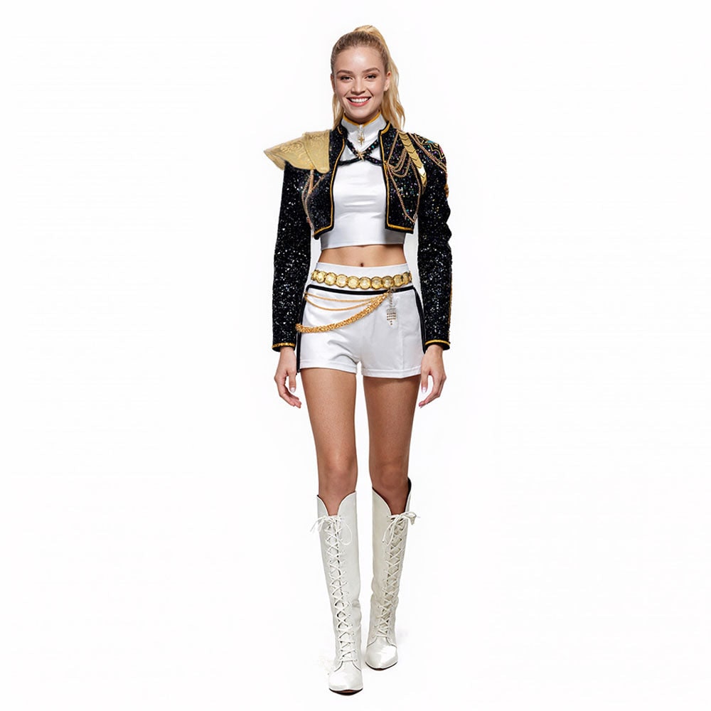 Women's Pop Star and Rock Costume Sequin Jacket Crop Top Shorts Set - Image 5