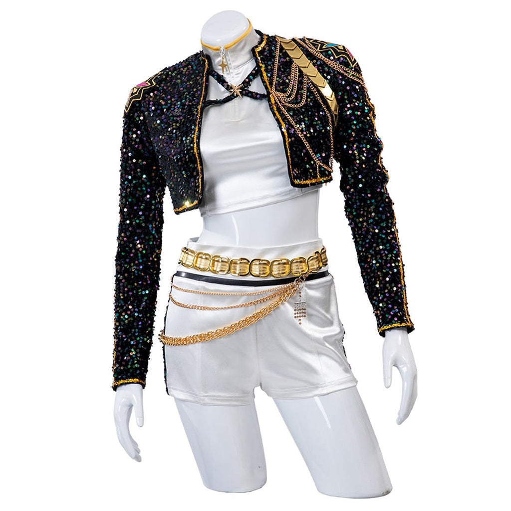 Women's Pop Star and Rock Costume Sequin Jacket Crop Top Shorts Set - Image 6