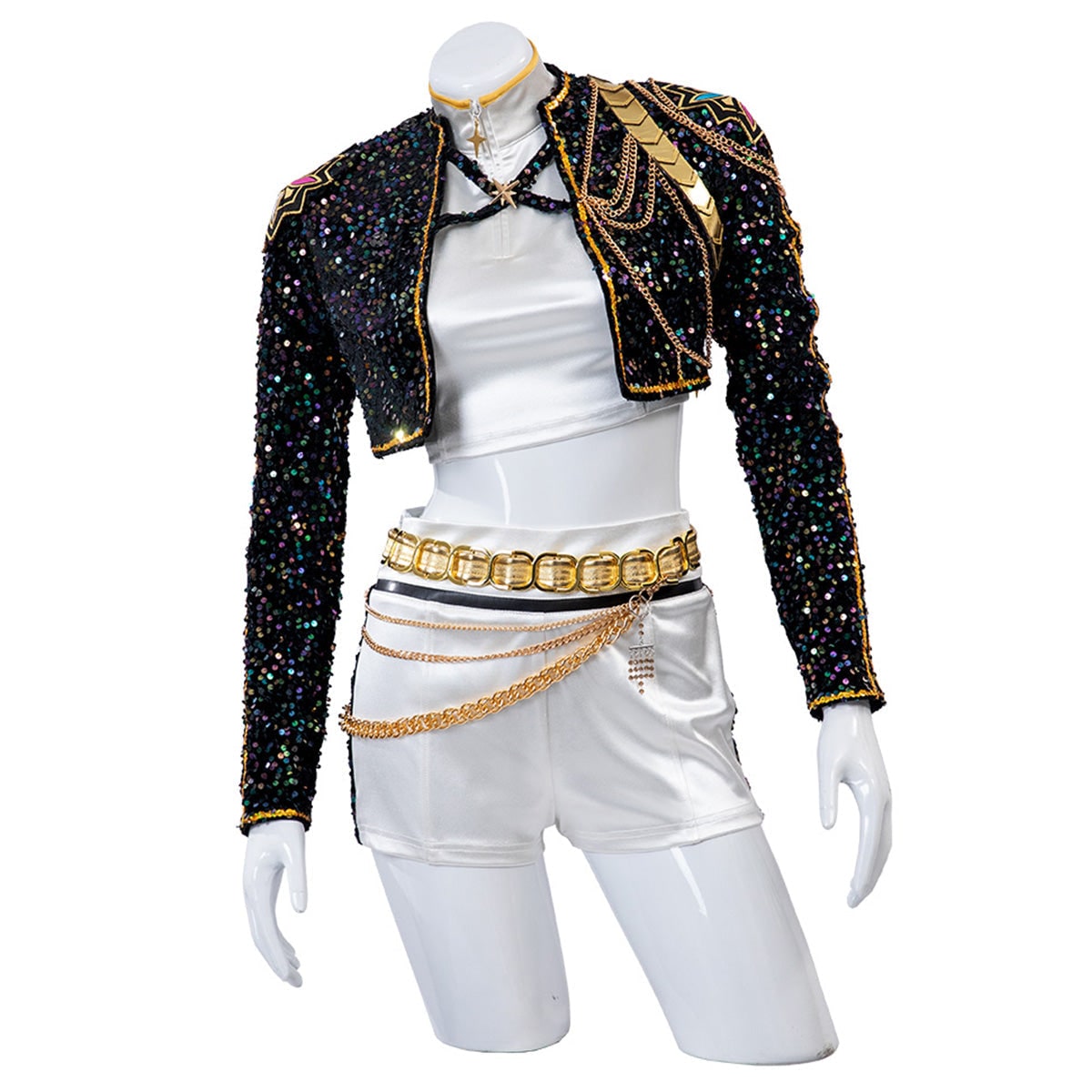 Women's Pop Star and Rock Costume Sequin Jacket Crop Top Shorts Set - Image 6