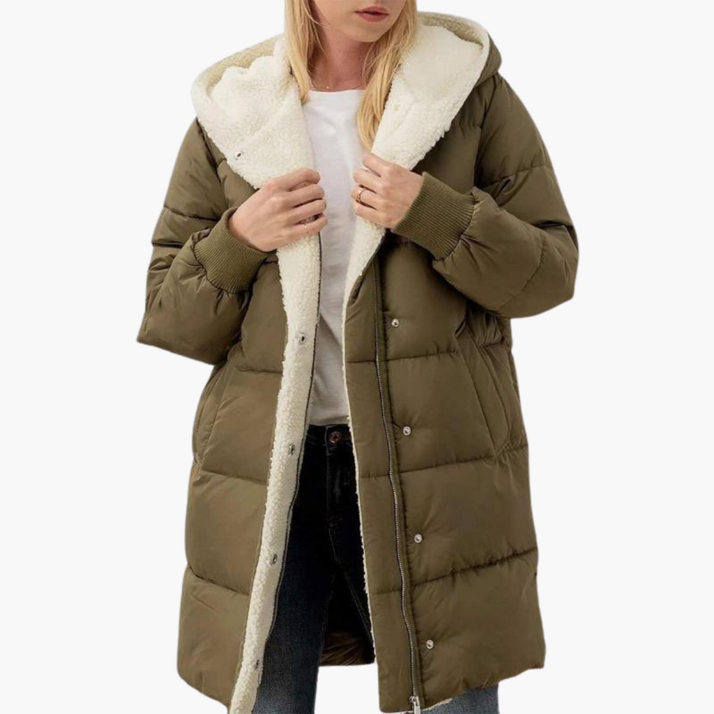 Women's Puffer Coat Jacket with Fleece Lining Hood and Quilted Design - Image 1