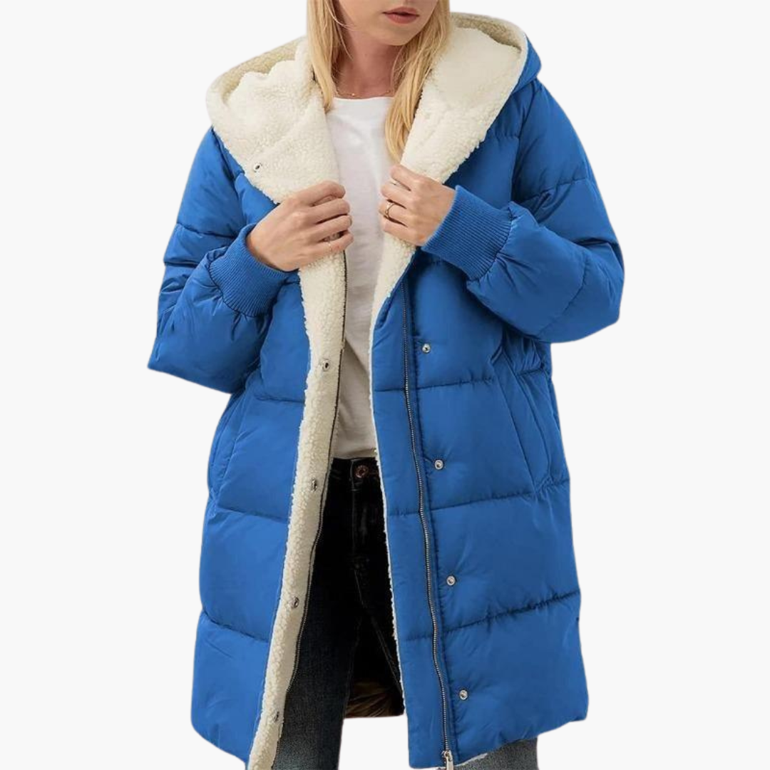 Women's Puffer Coat Jacket with Fleece Lining Hood and Quilted Design - Image 10