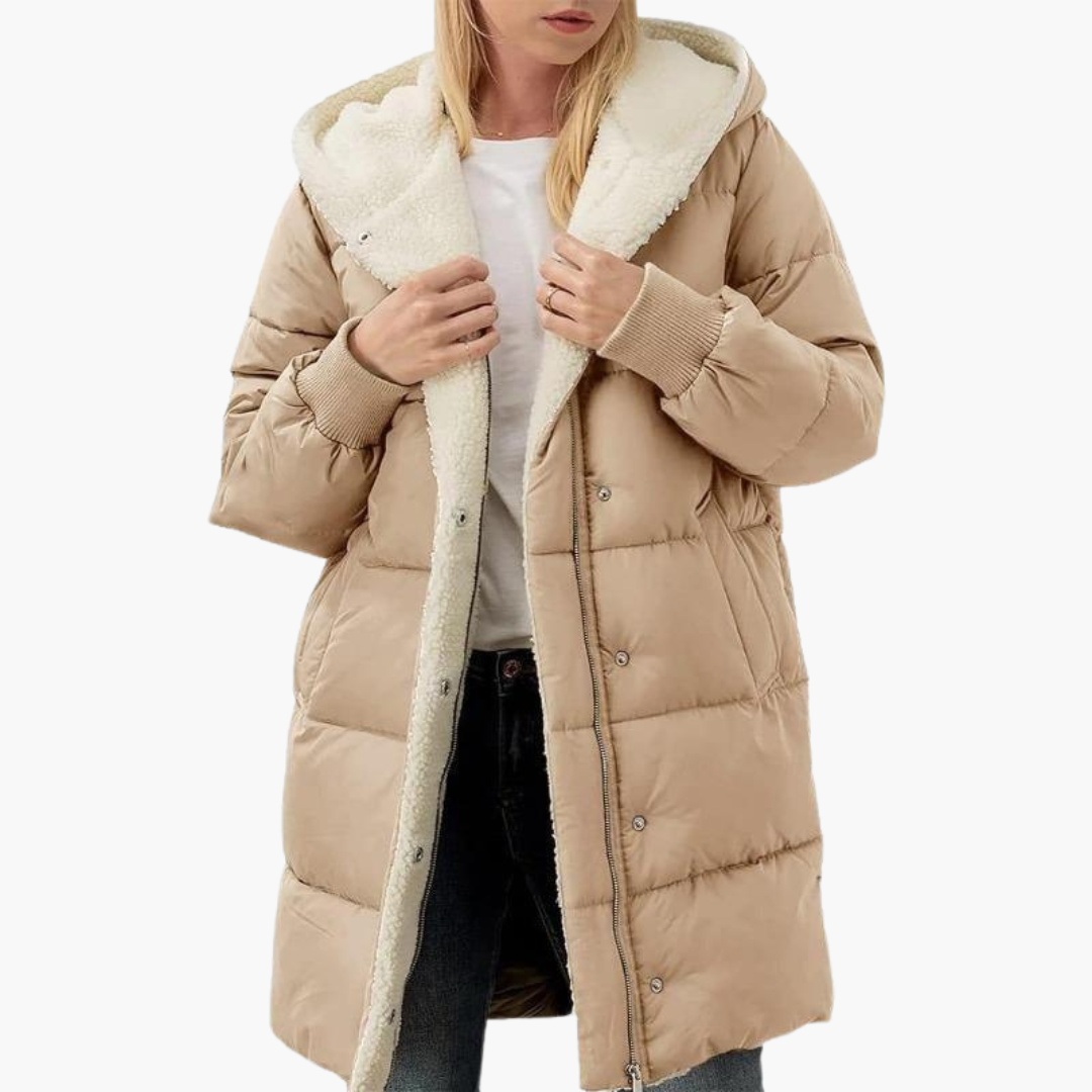 Women's Puffer Coat Jacket with Fleece Lining Hood and Quilted Design - Image 11