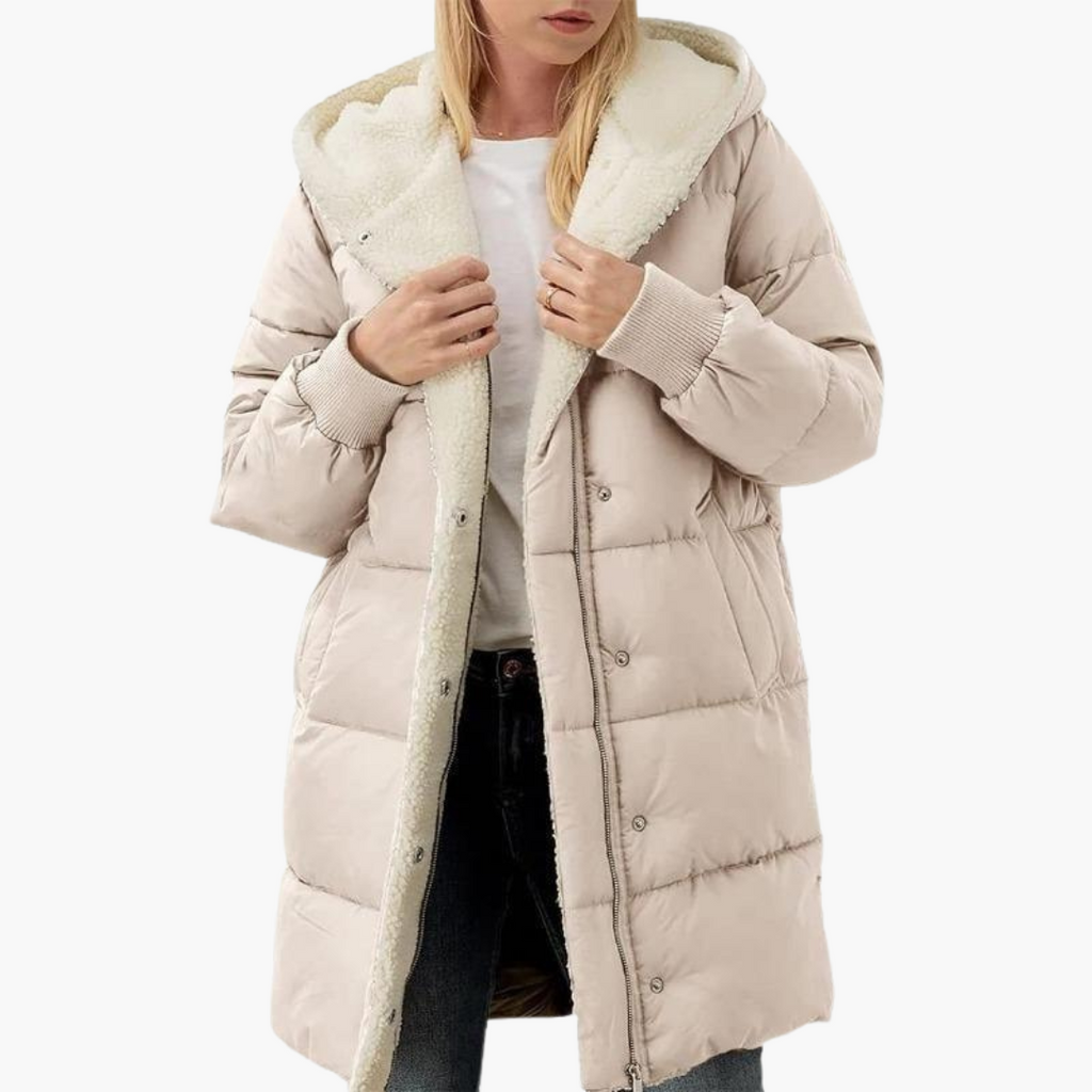 Women's Puffer Coat Jacket with Fleece Lining Hood and Quilted Design - Image 13