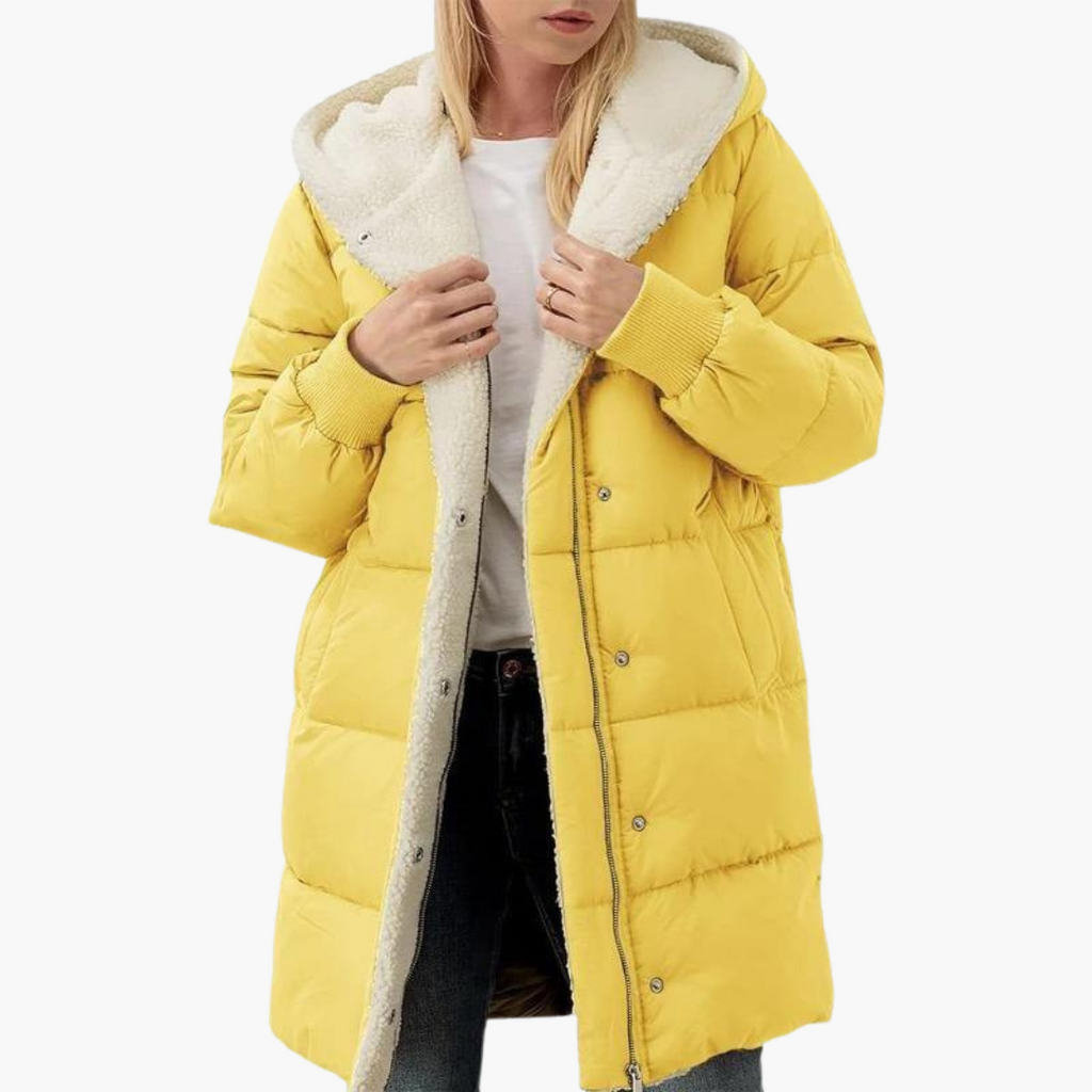 Women's Puffer Coat Jacket with Fleece Lining Hood and Quilted Design - Image 15