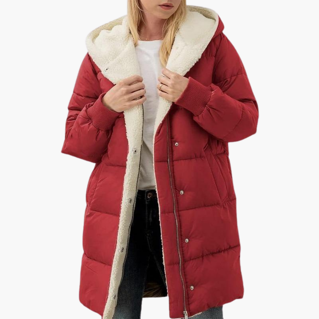 Women's Puffer Coat Jacket with Fleece Lining Hood and Quilted Design - Image 17