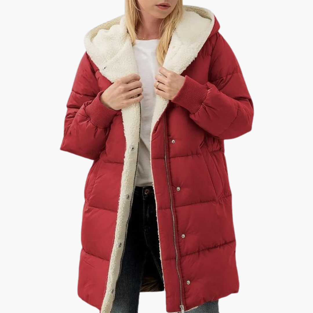 Women's Puffer Coat Jacket with Fleece Lining Hood and Quilted Design - Image 17