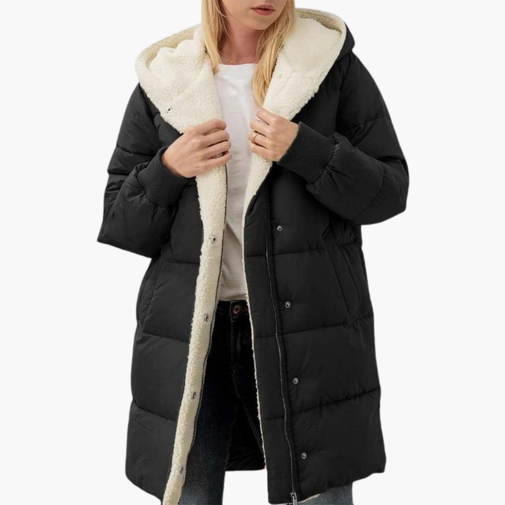 Women's Puffer Coat Jacket with Fleece Lining Hood and Quilted Design - Image 3