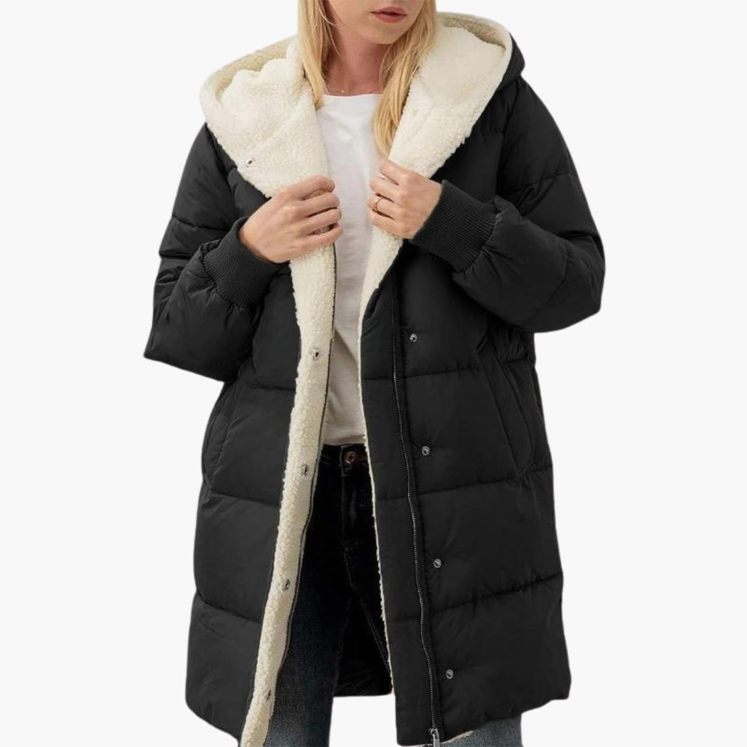 Women's Puffer Coat Jacket with Fleece Lining Hood and Quilted Design - Image 3