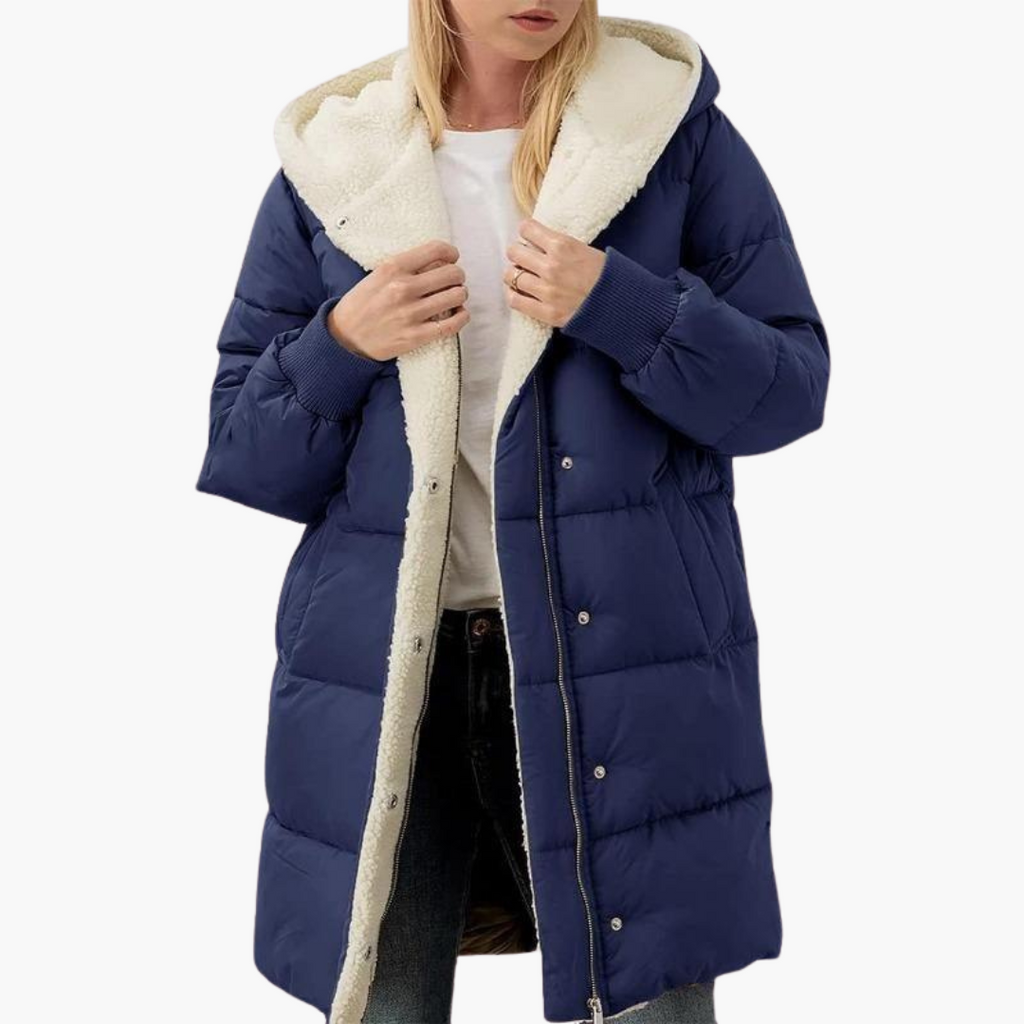 Women's Puffer Coat Jacket with Fleece Lining Hood and Quilted Design - Image 5
